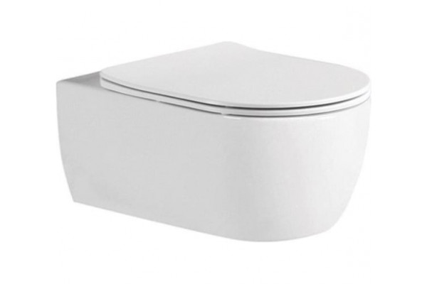 AQ1106LWS-00 (унитаз без крышки) ЕВРОПА Унитаз подвесной безободковый 525*360*260мм, тонкое сиденье с механизмом плавного закрывания, крепеж