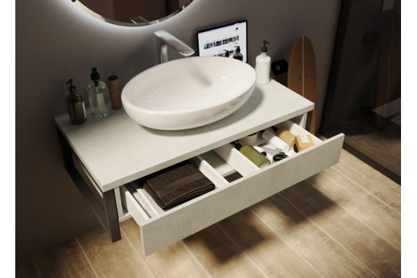 Тумба с раковиной 1MarKa Grunge Loft 80 бетон светлый, подвесная, с ящиками