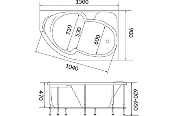 Акриловая ванна 1MarKa Diana 01ди1590п 150х90 R асимметричная, пристенная