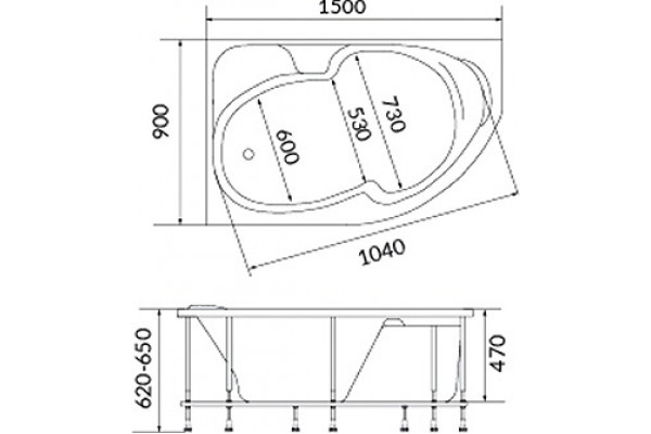 Акриловая ванна 1MarKa Diana 01ди1590л 150х90 L асимметричная, пристенная