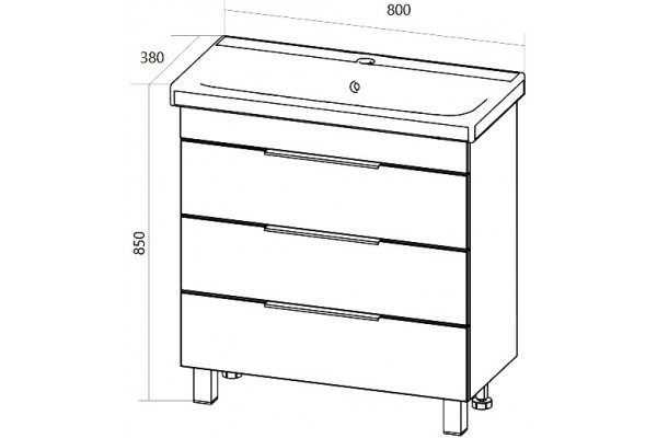 Тумба для комплекта 1MarKa Gaula 80Н черная, 3 ящика, напольная, с доводчиками