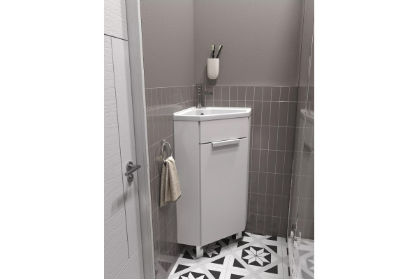 Тумба с раковиной 1MarKa Penta 37x37 белый глянец, напольная, угловая