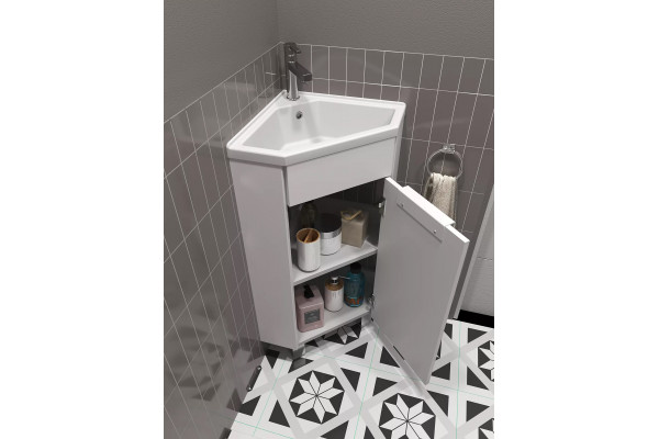 Тумба с раковиной 1MarKa Penta 37x37 белый глянец, напольная, угловая