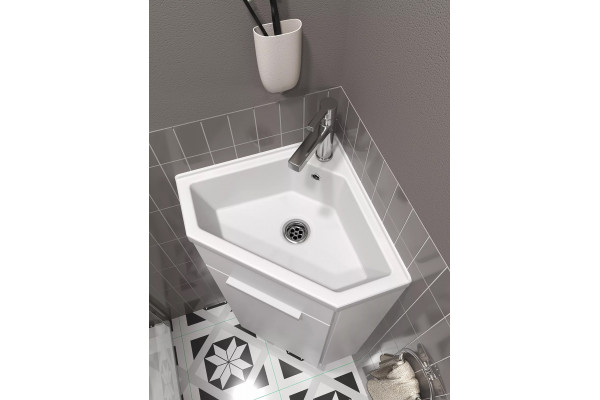 Тумба с раковиной 1MarKa Penta 37x37 белый глянец, напольная, угловая