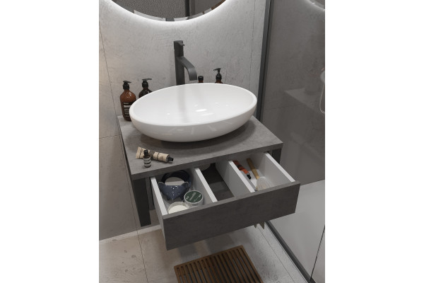 Мебель для ванной 1MarKa Grunge Loft 60П бетон темно-серый подвесная, с ящиками