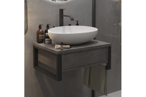 Тумба с раковиной 1MarKa Grunge Loft 60П бетон темно серый, подвесная, с ящиками