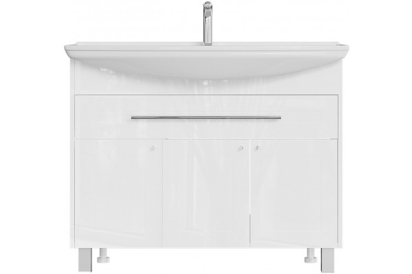 Тумба с раковиной 1MarKa Lina classic new 105 белый глянец, с дверками и ящиком, с доводчиками, ручки хром