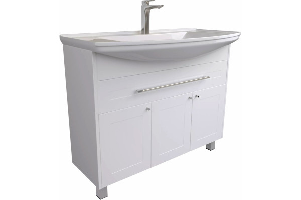 Тумба с раковиной 1MarKa Lina classic new 105 белый глянец, с дверками и ящиком, с доводчиками, ручки хром
