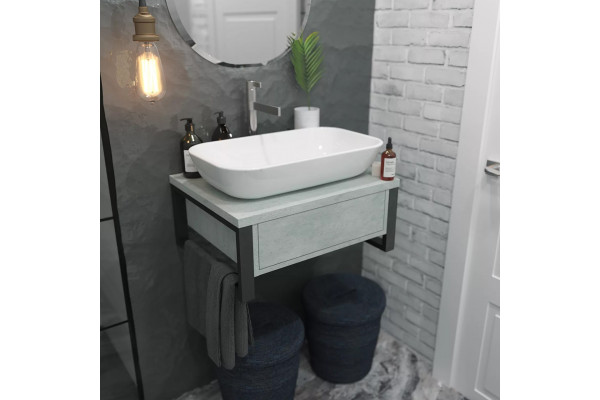 Тумба с раковиной 1MarKa Grunge Loft 60П бетон светлый, подвесная, с ящиками