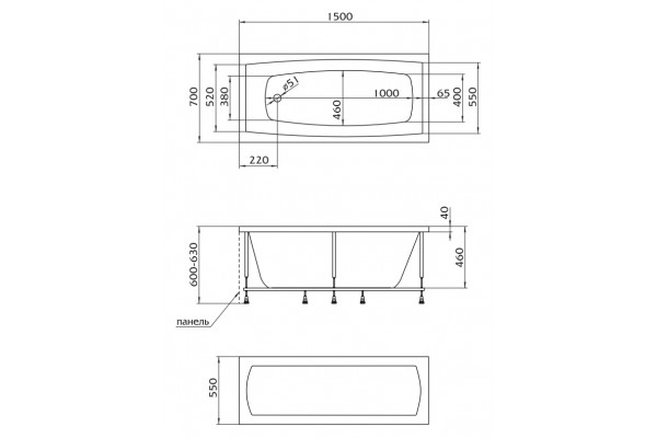 Акриловая ванна 1MarKa Viola 150x70 пристенная, прямоугольная, объем 170 л.