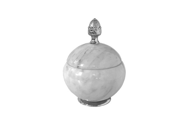 3SC Elegance MARMO Баночка универсальная D=15/h18 см с крышкой настольная цвет: мрамор bianco carrara/хром EL48ABCSL