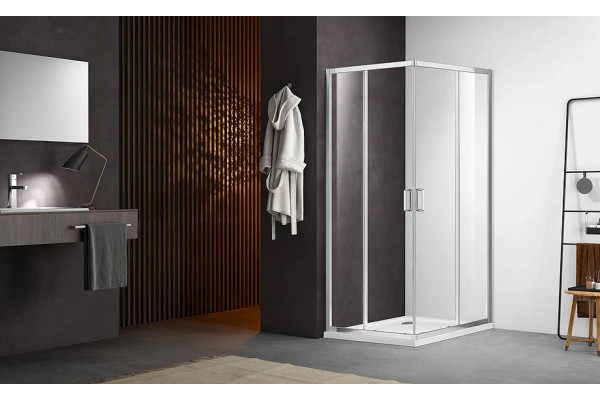 AQ ARI KV 08020CH Душевой уголок квадратный, двери раздвижные 800x800x2000 профиль хром, стекло прозрачное
