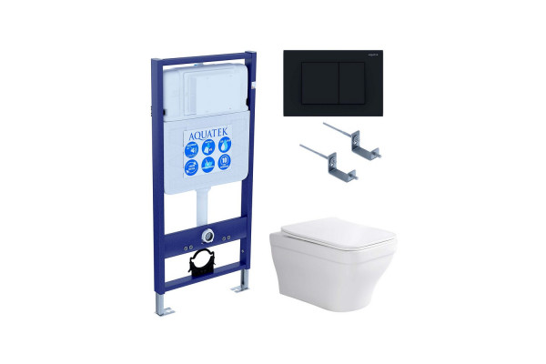Set AQUATEK АМАДЕО cm (рама AQUATEK Standard INS-0000012 с звукоиз.прокладкой+крепеж KKI-0000002+кнопкаKDI-0000012+унитаз АМАДЕО AQ1180-00 с крышкой