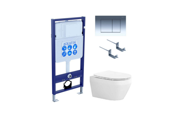 Set AQUATEK ЛЕЯ (рама AQUATEK Standard INS-0000012 с звукоиз.прокладкой+крепеж KKI-0000002+кнопкаKDI-0000010+унитаз ЛЕЯ AQ1199-00 с крышкой-сиденьем