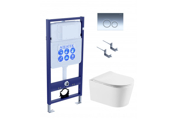 SET AQUATEK ОБЕРОН T KDI18 (рама AQUATEK Standard INS-0000012 с клавишей KDI-0000018 и крепежом KKI-0000002+унитаз ОБЕРОН AQ1365T-00 с тонким сиденьем