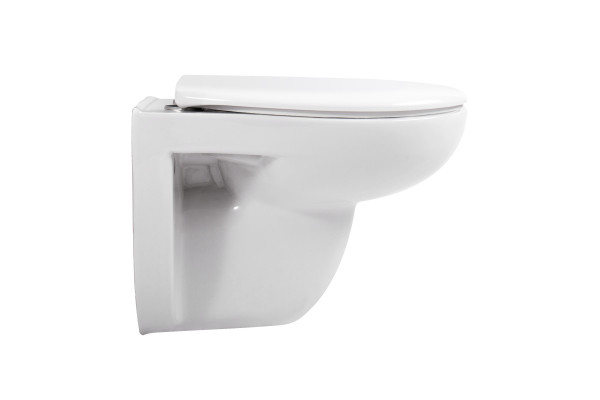 AQ1170-00 КАИР Унитаз подвесной безободковый 525*365*380мм, тонкое сиденье с механизмом плавного закрывания, крепеж