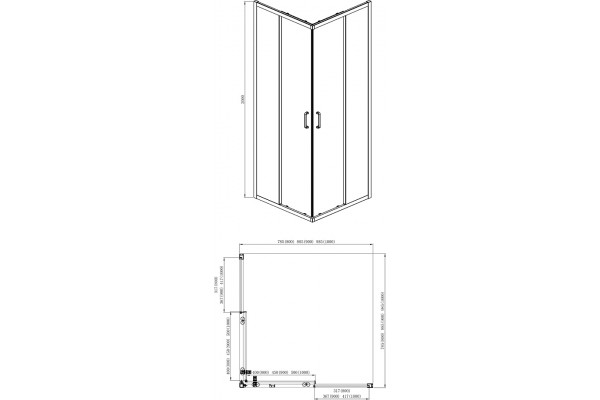 AQ ARI KV 09020BL Душевой уголок квадратный, двери раздвижные 900x900x2000 профиль черный, стекло прозрачное