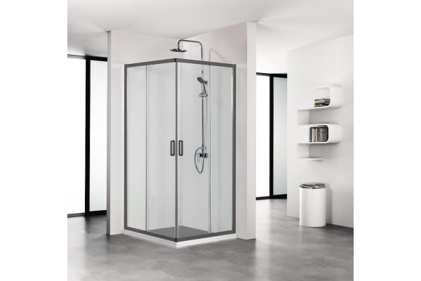 AQ ARI KV 09020BL Душевой уголок квадратный, двери раздвижные 900x900x2000 профиль черный, стекло прозрачное