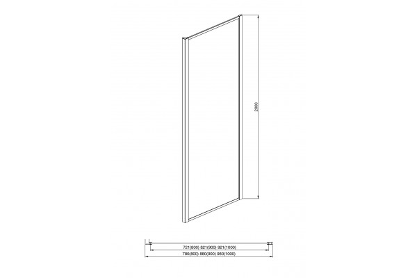 AQ ARI WA 09020CH Неподвижная душевая стенка 900x2000, для комбинации с дверью, профиль хром, стекло прозрачное