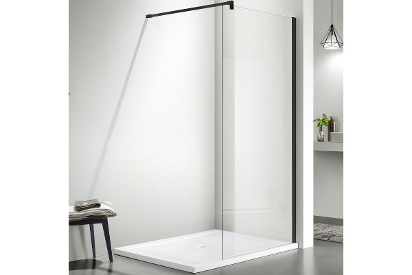 AQ WIW 14020BL Душевая перегородка Walk in с держателем 1400x2000 профиль черный, стекло прозрачное