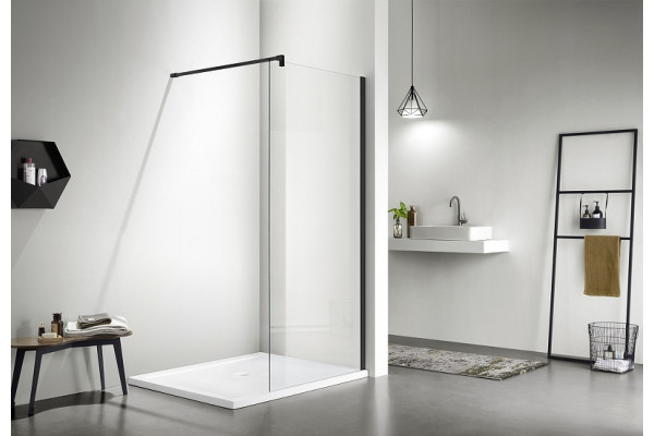 AQ WIW 14020BL Душевая перегородка Walk in с держателем 1400x2000 профиль черный, стекло прозрачное