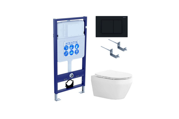 Set AQUATEK ЛЕЯ (рама AQUATEK Standard INS-0000012 с звукоиз.прокладкой+крепеж KKI-0000002+кнопкаKDI-0000012+унитаз ЛЕЯ AQ1199-00 с крышкой-сиденьем