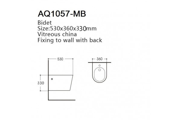 AQ1057-MB ВЕГА Биде подвесное 530*360*330, цвет черный матовый