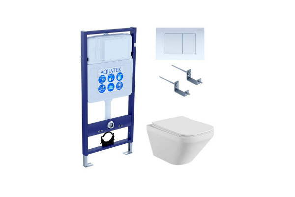 Set AQUATEK ЛИРА (рама AQUATEK Standard INS-0000012 с звукоиз.прокладкой+крепеж KKI-0000002+кнопкаKDI-0000009+унитаз ЛИРА AQ1155-00 с крышкой-сиденьем