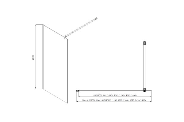 AQ WIW 14020CH Душевая перегородка Walk in с держателем 1400x2000 профиль хром, стекло прозрачное