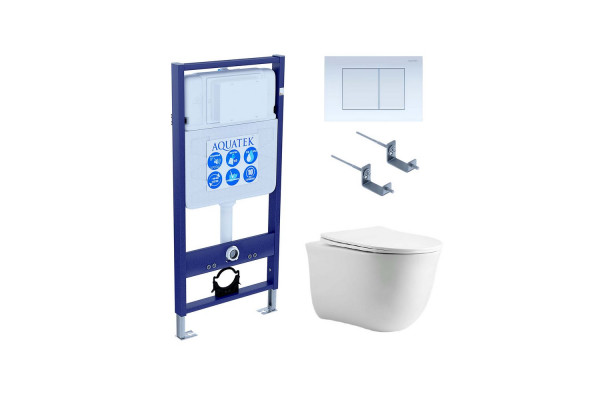 Set AQUATEK КЛАССИК cm (рама AQUATEK Standard INS-0000012 с звукоиз.прокладкой+крепеж KKI-0000002+кнопкаKDI-0000009+унитаз КЛАССИК AQ1112-00 с крышкой
