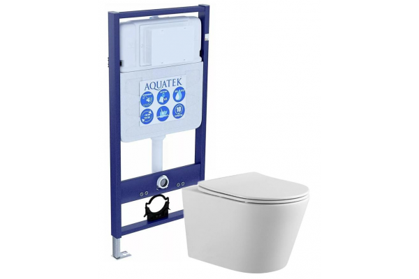 Комплект унитаз с инсталляцией SET AQUATEK ВЕГА с тонким сиденьем soft-close