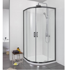 AQ ARI RO 08020BL Душевой уголок 1/4 круга, двери раздвижные 800x800x2000, профиль черный, стекло прозрачное