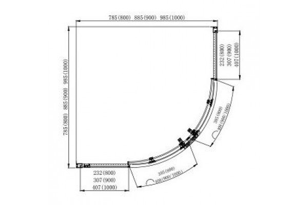 AQ ARI RO 08020BL Душевой уголок 1/4 круга, двери раздвижные 800x800x2000, профиль черный, стекло прозрачное