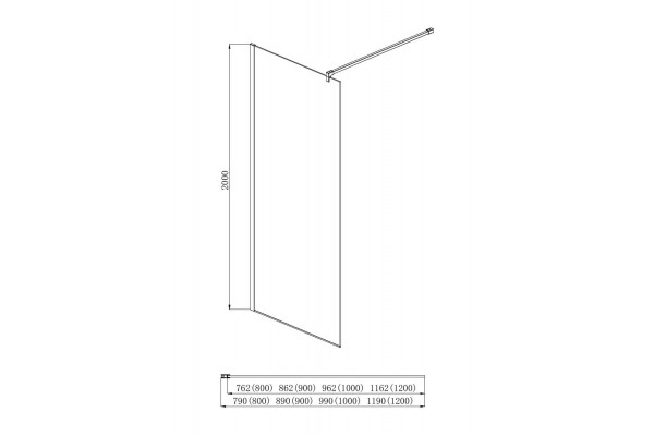 AQ WIW 10020BL Душевая перегородка Walk in с держателем 1000x2000 профиль черный, стекло прозрачное