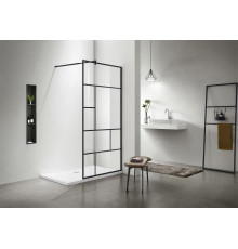 AQ WIW Print 10020BL Душевая перегородка Walk in, с держателем 1000x2000, профиль черный матовый, стекло прозрачное с черным принтом