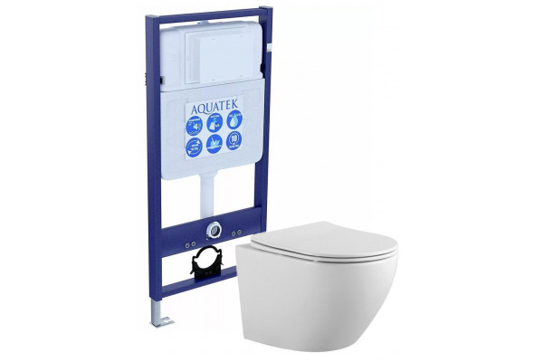 Комплект унитаз с инсталляцией SET AQUATEK ЕВРОПА с тонким сиденьем soft-close