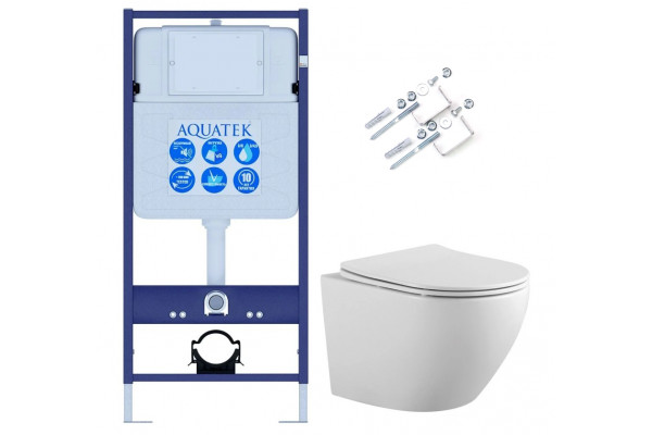 SET AQUATEK ЕВРОПА KKI (рама AQUATEK Standard INS-0000012 и крепежаKKI-0000002 +унитаз ЕВРОПА AQ1901-00 с тонким сиденьем soft-close