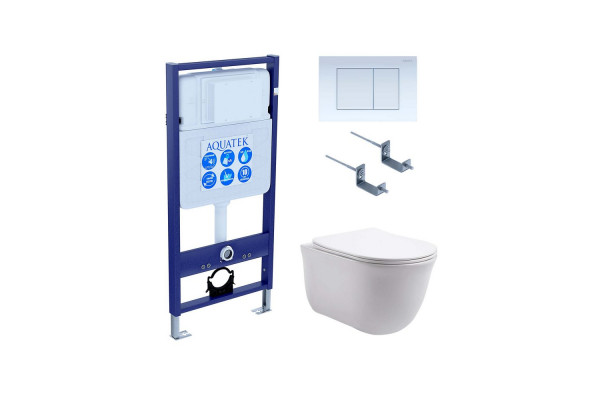 Set AQUATEK КЛАССИК (рама AQUATEK Standard INS-0000012 с звукоиз.прокладкой+крепеж KKI-0000002+кнопкаKDI-0000009+унитаз КЛАССИК AQ1111-00 с крышкой
