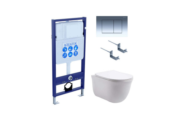 Set AQUATEK КЛАССИК (рама AQUATEK Standard INS-0000012 с звукоиз.прокладкой+крепеж KKI-0000002+кнопкаKDI-0000010+унитаз КЛАССИК AQ1111-00 с крышкой