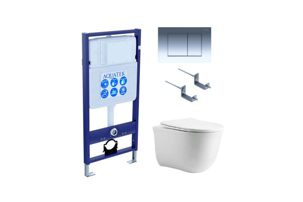Set AQUATEK КЛАССИК cm (рама AQUATEK Standard INS-0000012 с звукоиз.прокладкой+крепеж KKI-0000002+кнопкаKDI-0000010+унитаз КЛАССИК AQ1112-00 с крышкой