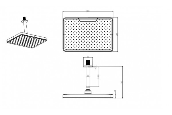 Верхний душ AQUATEK AQ2071CR, потолочный 305х205 мм