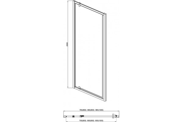 AQ ARI PI 10020BL Душевая дверь, распашная 1000x2000 профиль черный, стекло прозрачное