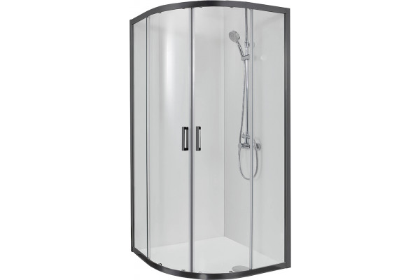 AQ ARI RO 09020BL Душевой уголок 1/4 круга, двери раздвижные 900x900x2000, профиль черный, стекло прозрачное