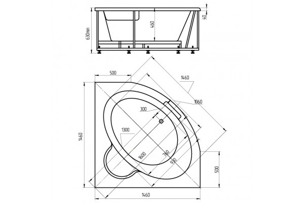 Акриловая ванна Aquatek Калипсо 146x146 KAL146-0000045