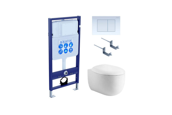 Set AQUATEK АЛЬТАИР (рама AQUATEK Standard INS-0000012 с звукоиз.прокладкой+крепеж KKI-0000002+кнопкаKDI-0000009+унитаз АЛЬТАИР AQ1980-00 с крышкой