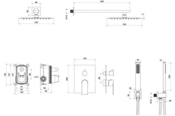 Душевой комплект Set 3 в 1 AQUATEK ЛИРА, хром AQ1472CR