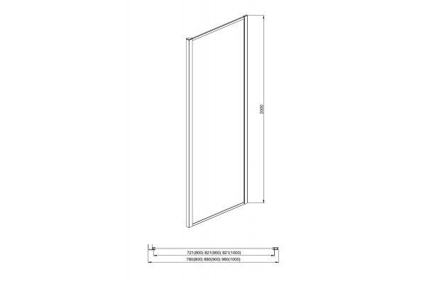 AQ ARI WA 08020BL Неподвижная душевая стенка 800x2000, для комбинации с дверью, профиль черный, стекло прозрачное