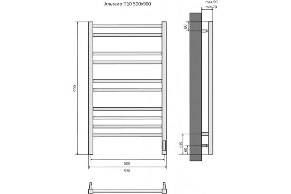 Полотенцесушитель электрический Aquatek Альтаир П10 500х900, quick touch