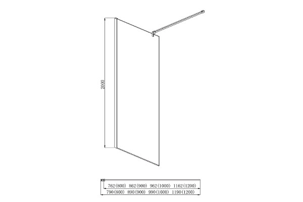 AQ WIW 12020BL Душевая перегородка Walk in с держателем 1200x2000 профиль черный, стекло прозрачное