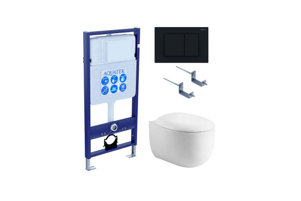 Set AQUATEK АЛЬТАИР (рама AQUATEK Standard INS-0000012 с звукоиз.прокладкой+крепеж KKI-0000002+кнопкаKDI-0000012+унитаз АЛЬТАИР AQ1980-00 с крышкой